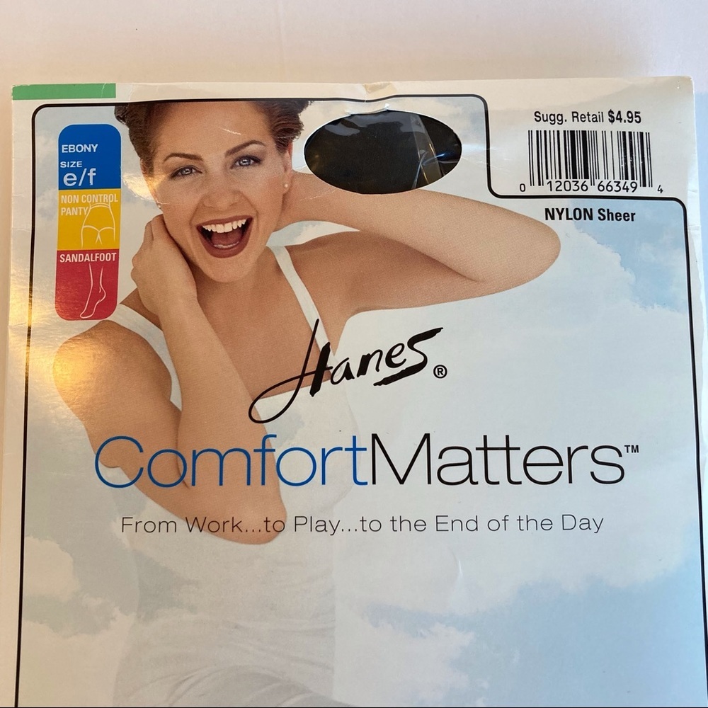 HANES Women’s Comfort Matters Sheer Nylons Sandalfoot Ebony size ef - Picture 3 of 13